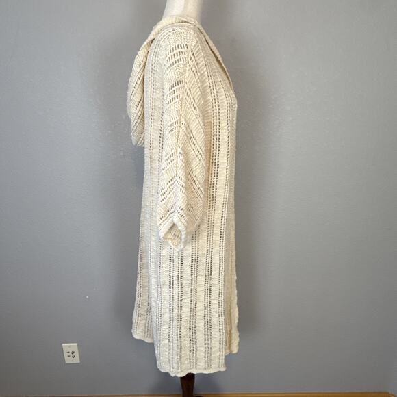 American Eagle Womens Crochet Duster Cardigan Sweater Jacket Size M Ivory Cotton - Picture 6 of 8